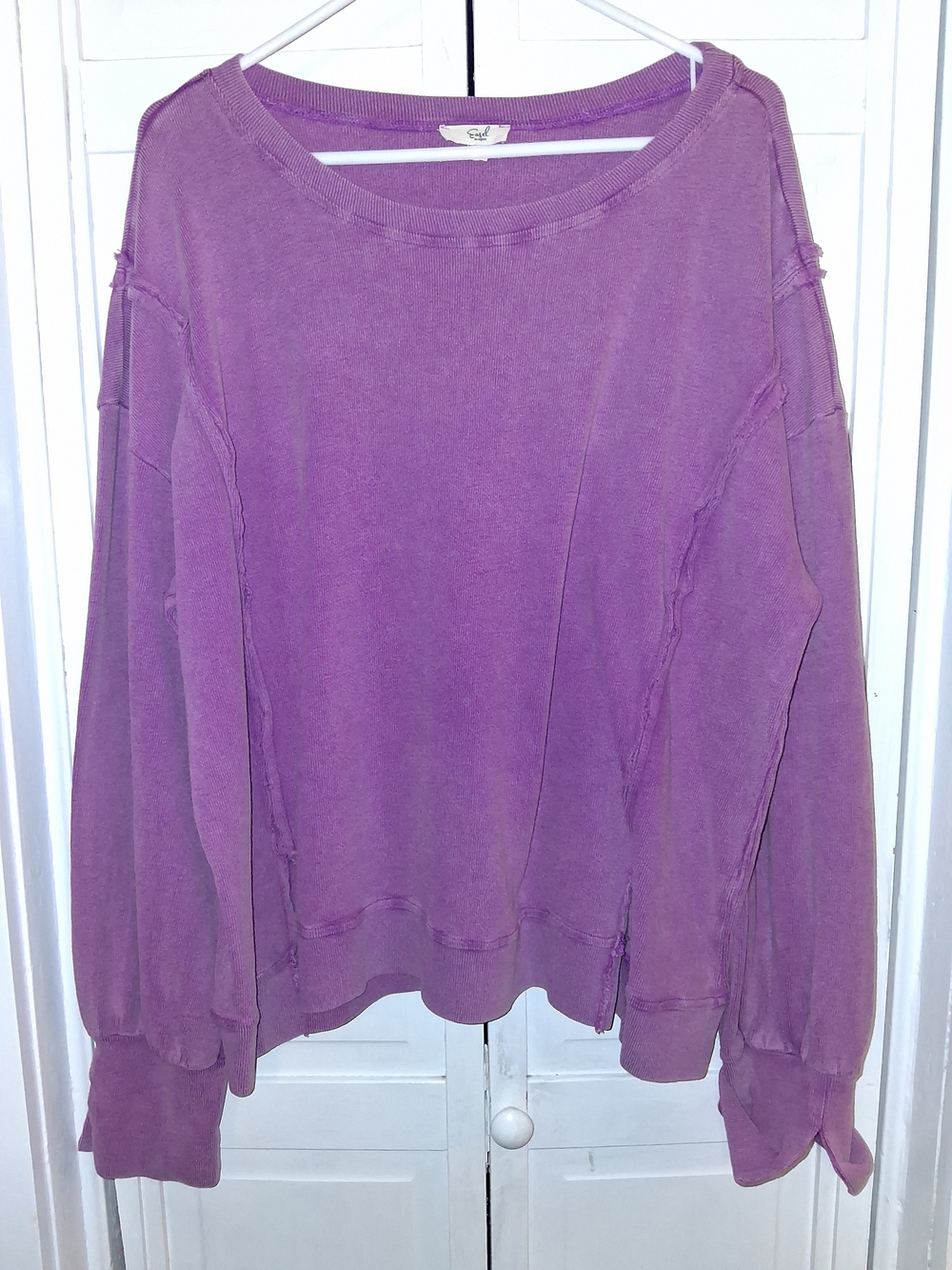 Easel Purple Mineral Washed Oversized Distressed Crewneck Sweatshirt